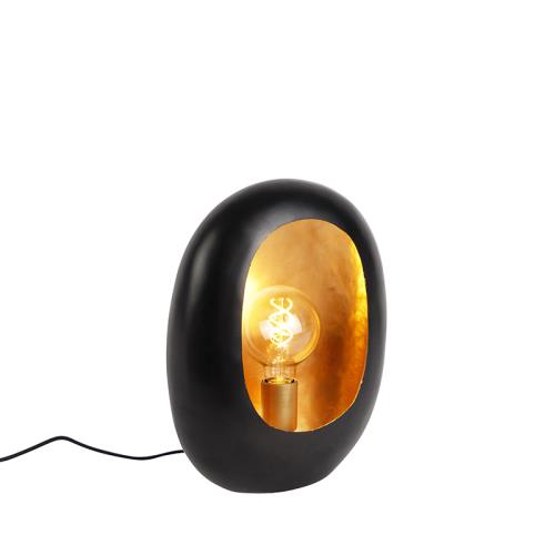 Dizajnová stolná lampa čierna so zlatým vnútrom 36 cm - Cova