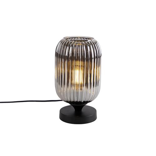 Art Deco stolná lampa čierna s dymovým sklom - Banci