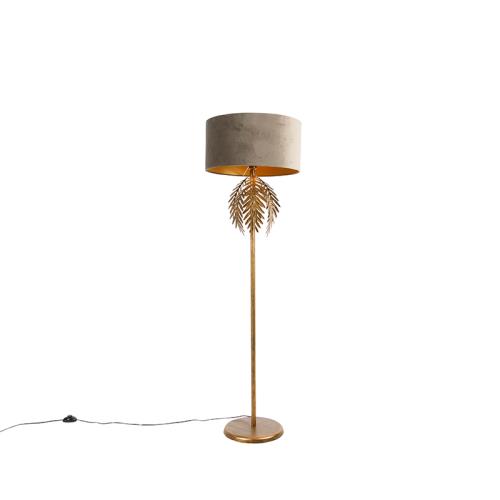 Vintage stojaca lampa zlatá 145 cm s hnedým zamatovým tienidlom 50 cm - Botanica