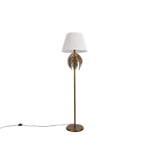 Stojaca lampa zlatá 145 cm s riaseným tienidlom bielym 45 cm - Botanica