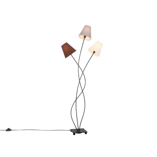 Dizajnová stojaca lampa čierna s látkovými tienidlami 3-svetlo - Melis