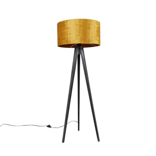 Stojacia lampa statív čierny so zlatým tienidlom 50 cm - Tripod Classic