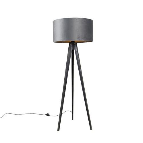 Stojaca lampa trojnožka čierna so sivým tienidlom 50 cm - Tripod Classic