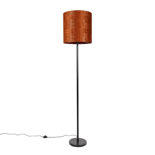 Stojaca lampa čierna s tienidlom z oranžového zamatu 40 cm - Simplo