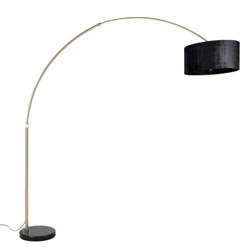 Oblúková lampa mosadz s čiernym textilným tienidlom čierna 50 cm - XXL