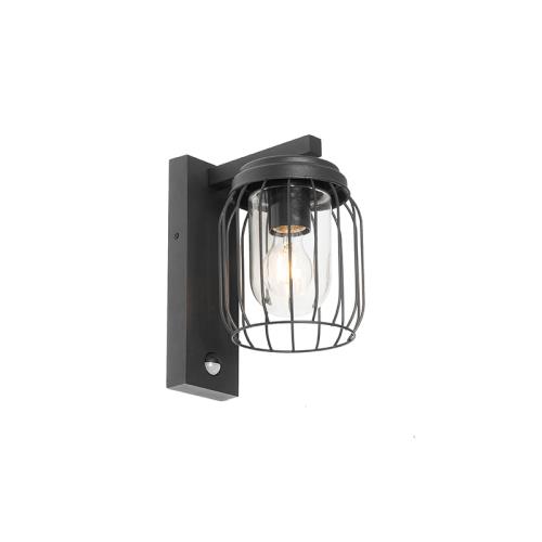 Moderná vonkajšia nástenná lampa čierna IP44 s pohybovým senzorom - Luc