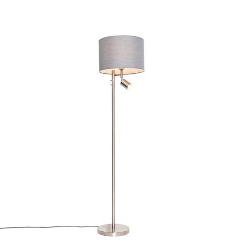 Stojaca lampa z ocele s sivým tienidlom a lampou na čítanie - Jelena