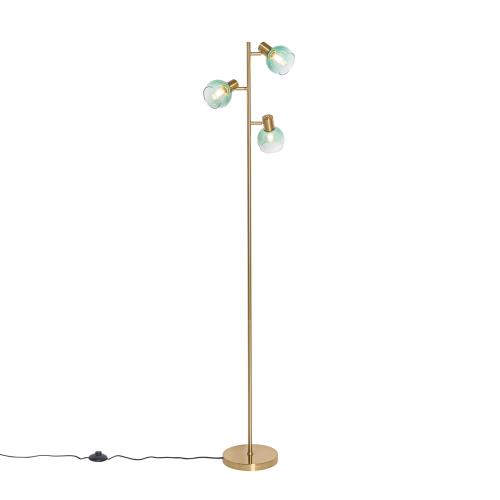 Art Deco stojaca lampa zlatá so zeleným sklom 3-svetlo - Vidro