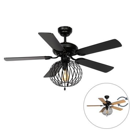 Stropný ventilátor čierny s drevom a ťahovým spínačom - Mistral Johanna