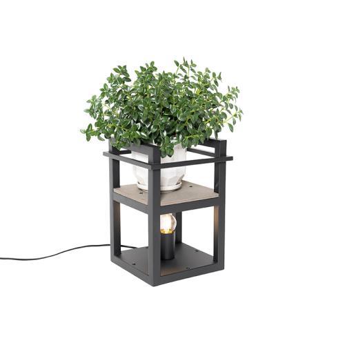 Priemyselná stolná lampa čierna s drevom - Cage Rack