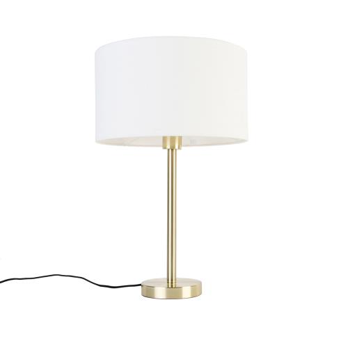 Klasická stolná lampa mosadz s bielym tienidlom 35 cm - Simplo