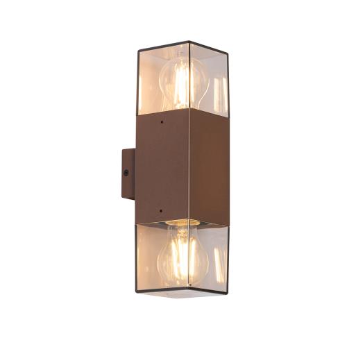 Vonkajšia nástenná lampa hrdzavohnedá s dymovým tienidlom 2-svetlá IP44 - Denmark