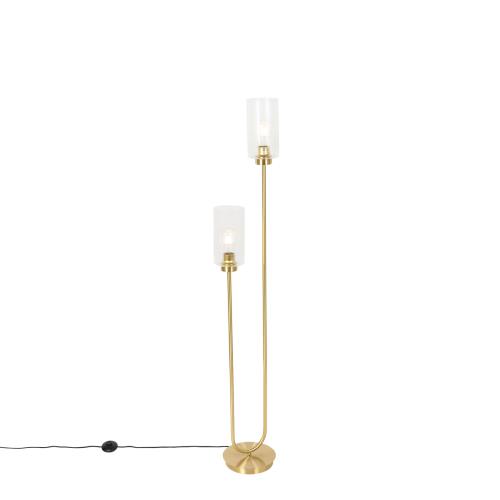 Stojaca lampa v štýle art deco zlatá so sklom 2-žiarovková - Laura