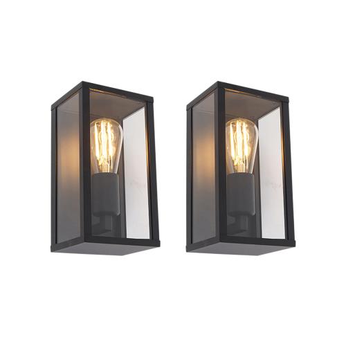 Sada 2 priemyselných nástenných svietidiel čiernych 26 cm IP44 - Charlois