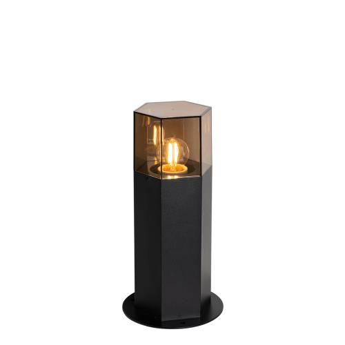 Vonkajšia stojaca lampa čierna s dymovým tienidlom šesťuholníkovým 30 cm - Denmark