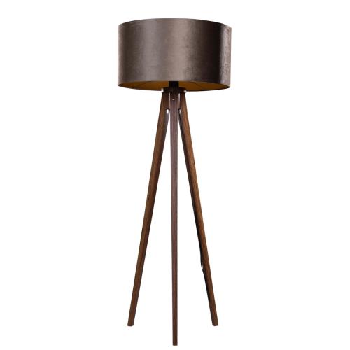 Stojacia lampa na troch nohách z orechového dreva s hnedým zamatovým tienidlom 50 cm - Tripod Classic