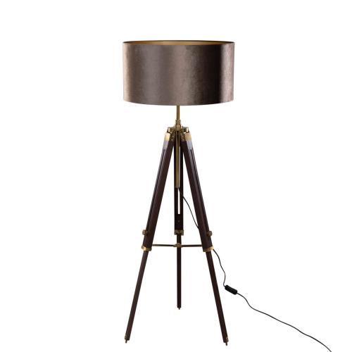 Mosadzná trojnohá stojacia lampa s hnedým zamatovým tienidlom 50 cm - Cortin