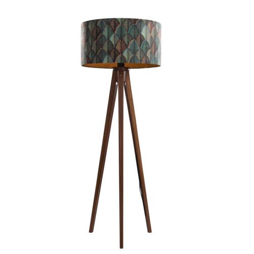 Stojacia lampa z orechového dreva s velúrovým tienidlom s dizajnom listov 50 cm - Tripod Classic