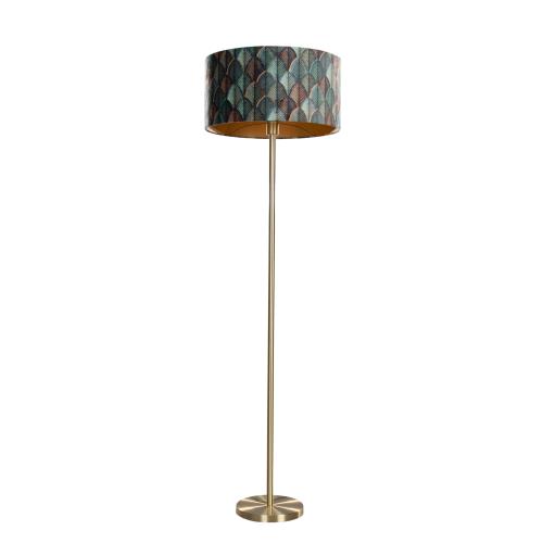 Mosadzná stojacia lampa s velúrovým tienidlom s dizajnom listov a zlatým vnútorným priestorom 50/50/25 - Simplo