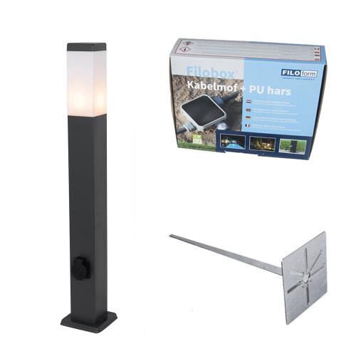 Vonkajšia lampa tmavo sivá 80 cm so zásuvkou IP44 - Malios