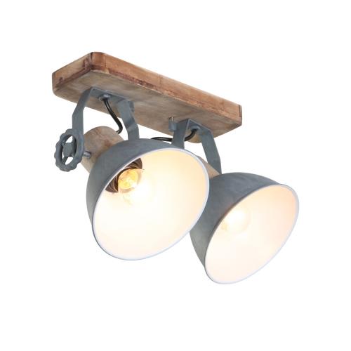 Industriële plafondspot hout met grijs 2-lichts draai- en kantelbaar - Gearwood