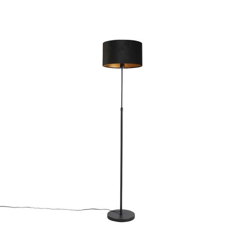 Stojaca lampa čierna s tienidlom z čierneho zamatu so zlatom 35 cm - Parte